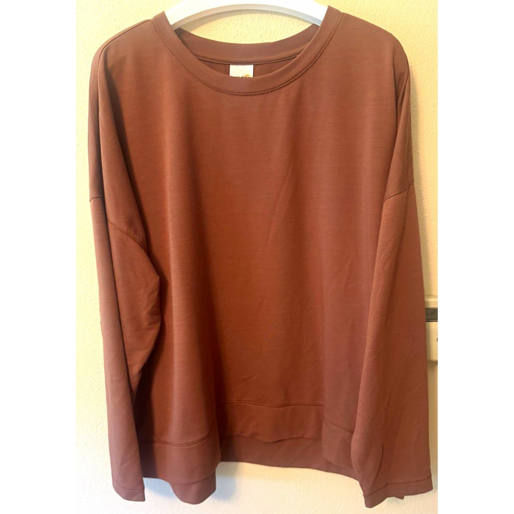 Avia Women's Brown Crew Neck Knit Pullover Sweatshirt Stretch Plus Size 2XL